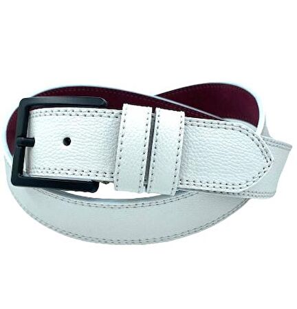 Süzer Deri * 4 Cm. Spor Suni Deri Dikişli Model Kemer Beyaz