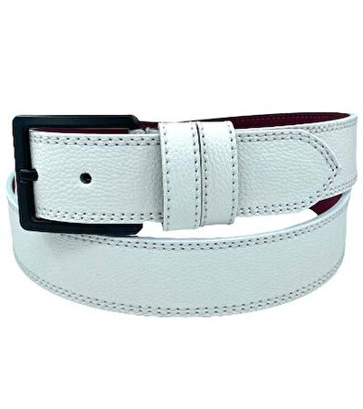 Süzer Deri * 4 Cm. Spor Suni Deri Dikişli Model Kemer Beyaz