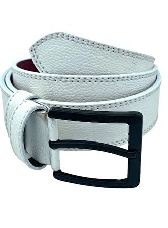 Süzer Deri * 4 Cm. Spor Suni Deri Dikişli Model Kemer Beyaz