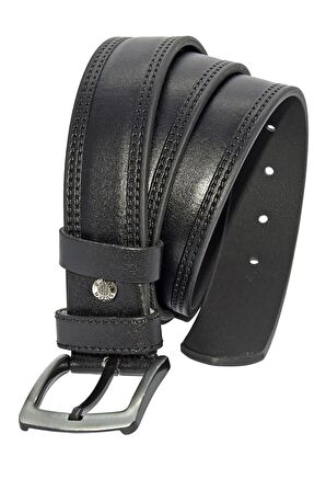 Süzer Deri * 4 Cm. Spor Suni Deri Çift Dikişli Model Kemer Siyah