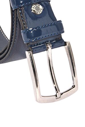 Süzer Deri * 3.5 Cm. Klasik Suni Deri Rugan Kemer Lacivert