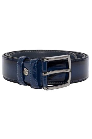 3.5 cm. Klasik Suni Deri Düz Renk Rugan Kemer Lacivert