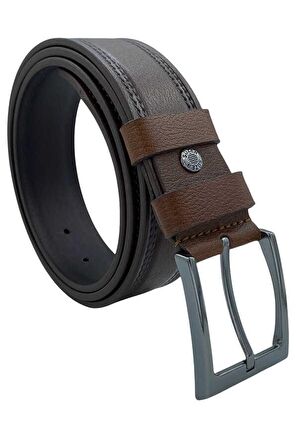 4 cm. Spor Hakiki Deri Dikişli Kemer Kahverengi