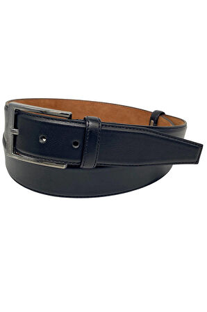 3.5 cm. Klasik Suni Deri Dikişli Düz Kemer Siyah