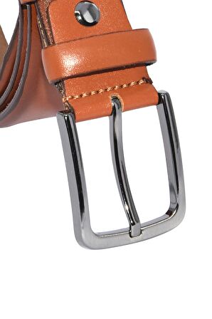 3.5 cm. Klasik Model Hakiki Deri Düz Renk Kemer Taba