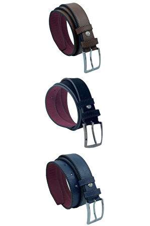 3'lü Set Çocuk Boy Suni Deri 3 cm.lik Garson Klasik Kemer - Siyah Lacivert Kahve - G3S-23HZ