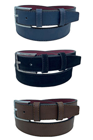 3'lü Set Çocuk Boy Suni Deri 3 cm.lik Garson Klasik Kemer - Siyah Lacivert Kahve - G3S-23HZ