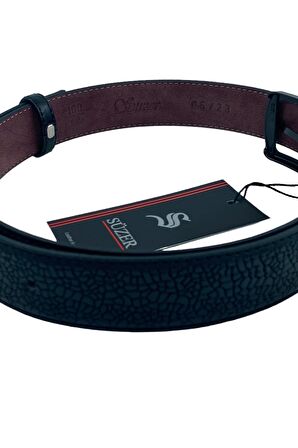 Siyah Çocuk Boy Suni Deri Damar Desenli Model 3 cm.lik Klasik Kemer - G63-23TM