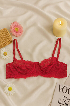 Kırmızı Dantel Bralet & Külot İç Giyim Takımı