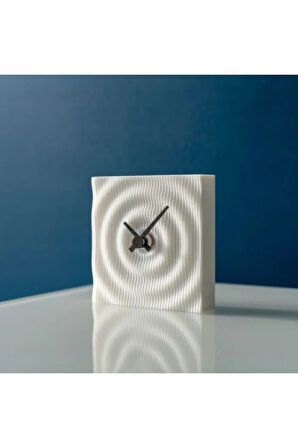 Modern Dalgalar 3D Baskı Masa Saati | Beyaz Minimalist Dekoratif Saat (10x10 cm)