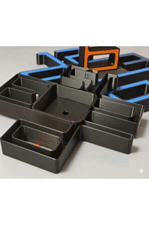 Modern Geometrik Masa Saati - Sessiz Akar Mekanizma - 3D Baskı Turuncu/Siyah Tasarım