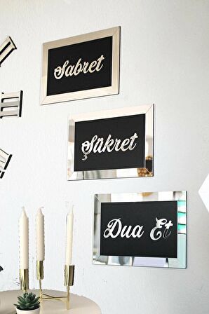 Sabret Şükret Dua Et 3 Parça 26x16 Gümüş Renk