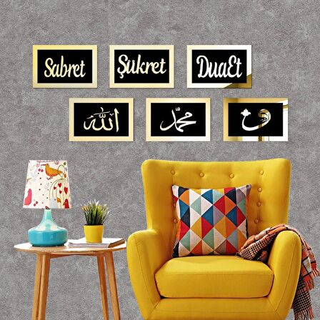 Sabret Şükret Dua Et Gold - Siyah 6'lı Set