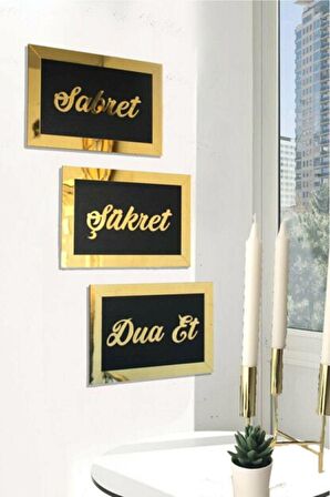 Sabret Şükret Dua Et Tablo Gold Pleksi Duvar Süsü 26x16