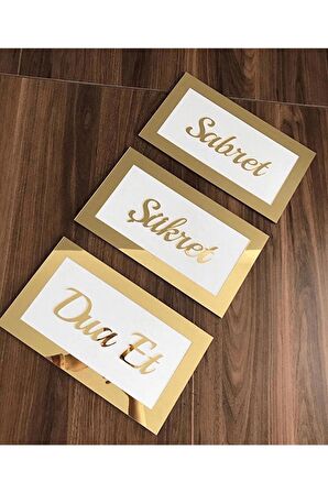 Sabret-şükret-dua Et Üçlü Duvar Tablosu 3lü 26x16