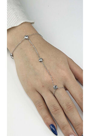 Zirkon Taşlı, Yuvarlak Model, Paslanmaz Çelik Şahmeran 7, Gümüş Renk