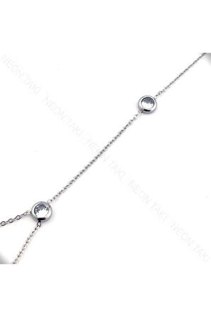 Zirkon Taşlı, Yuvarlak Model, Paslanmaz Çelik Şahmeran 7, Gümüş Renk