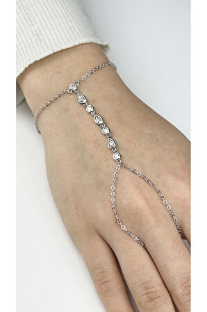 Zirkon Taşlı, Damla Model, Paslanmaz Çelik Şahmeran 8, Gümüş Renk