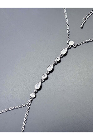 Zirkon Taşlı, Damla Model, Paslanmaz Çelik Şahmeran 8, Gümüş Renk