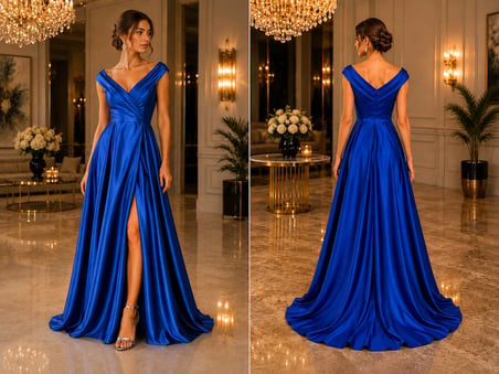 💙 Saks Mavisi Saten Abiye Elbise – Zarif ve Göz Alıcı Davet Şıklığı