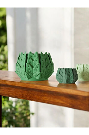 3D Baskı Yaprak Desen Saksı - 12 Cm - Farklı Renk Seçeneği