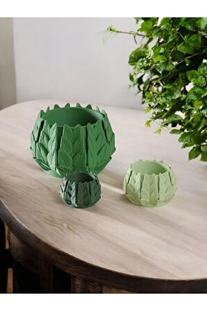 3D Baskı Yaprak Desen Saksı - 12 Cm - Farklı Renk Seçeneği