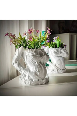 Gaia'nın Kucaklaması Heykel Saksı | 3D Baskı Sanatı | 16 cm Yükseklik | Modern Dekoratif