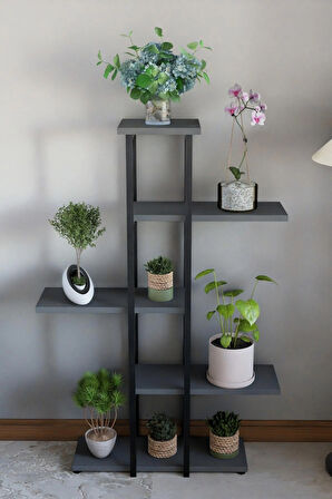 Dekoratif 5 Raflı Metal Çiçeklik, Modern Çok Katlı Saksılık, Bitki Standı, Salon Balkon Saksı Standı