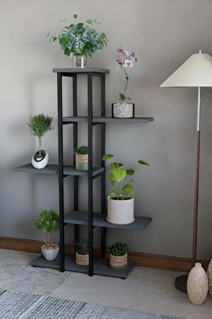 Dekoratif 5 Raflı Metal Çiçeklik, Modern Çok Katlı Saksılık, Bitki Standı, Salon Balkon Saksı Standı