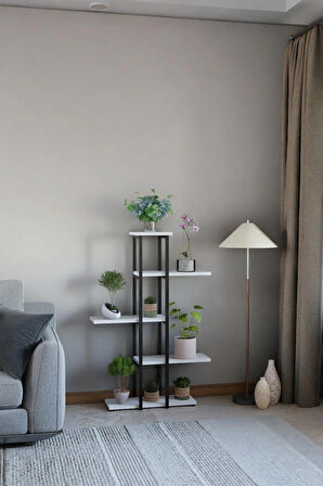 Dekoratif 5 Raflı Metal Çiçeklik, Modern Çok Katlı Saksılık, Bitki Standı, Salon Balkon Saksı Standı