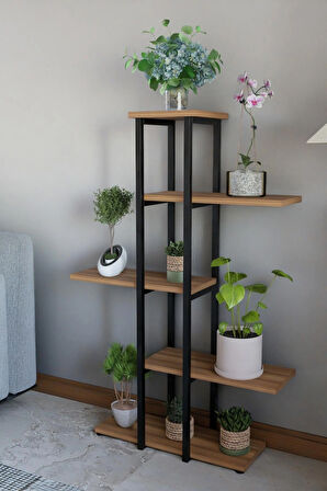 Dekoratif 5 Raflı Metal Çiçeklik, Modern Çok Katlı Saksılık, Bitki Standı, Salon Balkon Saksı Standı
