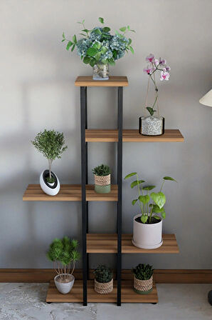 Dekoratif 5 Raflı Metal Çiçeklik, Modern Çok Katlı Saksılık, Bitki Standı, Salon Balkon Saksı Standı