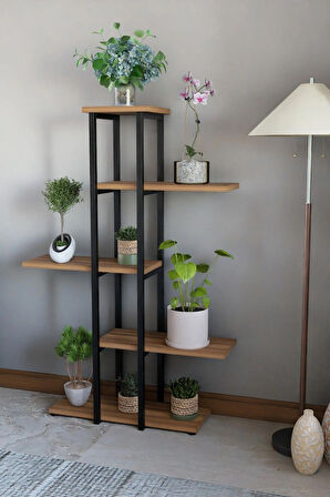Dekoratif 5 Raflı Metal Çiçeklik, Modern Çok Katlı Saksılık, Bitki Standı, Salon Balkon Saksı Standı