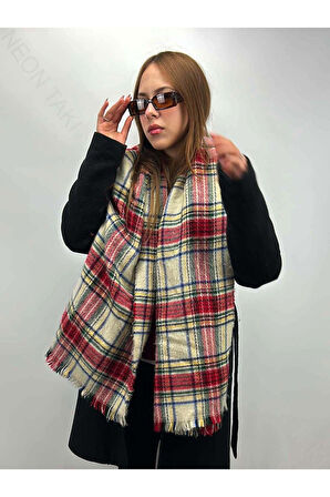 Bej Fonda Çok Renkli, Şal Atkı 2, 180cm(PÜSKÜLLER DAHİL)x72cm