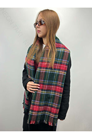 Yeşil Fonda Çok Renkli, Şal Atkı 7, 180cm(PÜSKÜLLER DAHİL)x70cm