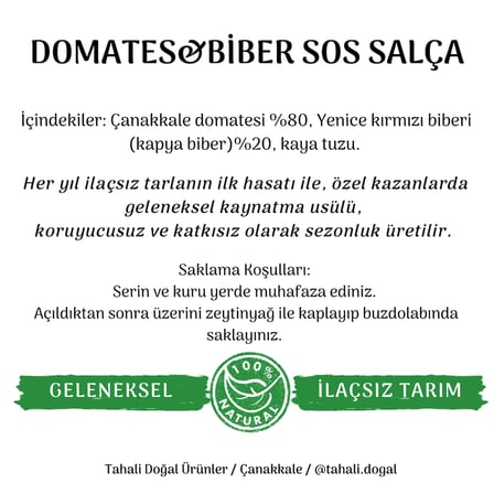 Tahali Çanakkale Domates&Biber Karışık Salça 660 gr (Geleneksel Yöntemlerle, Kaynatma Usulü, Katkısız Üretim)