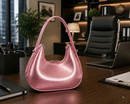 Salmore Kadın Pembe Rugan Ayarlanabilir Kilit Askı Detaylı, Fermuar Kapatmalı Baget Çanta 