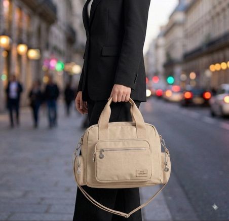 Salmore Kadın Bej Totebag 5 Fermuar Cepli,Omuz ve El Çantası