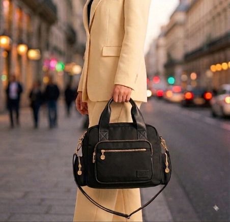 Salmore Kadın Siyah Totebag 5 Fermuar Cepli, Omuz ve El Çantası 