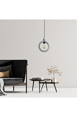 Beton Minimalist Halka Dekoratif Lamba, İskandinav Tasarım,  Tavan Aydınlatma Avizesi, Salon Avizesi