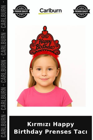 Kırmızı Happy Birthday Prenses Tacı Fotoğraf Objesi Parti Aksesuarı Göz Alıcı Taç