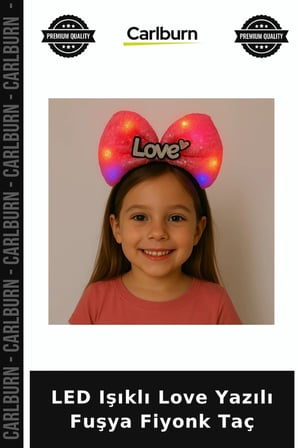 LED Işıklı Love Yazılı Fuşya Fiyonk Taç Renkli Aksesuar Kutlama Süsü Parti Tacı