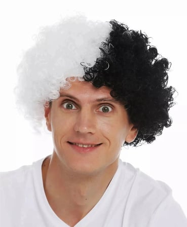 Siyah Beyaz Kıvırcık Afro Bonus Peruk Taraftar Bonus Saç Maç Günü Eğlenceli Stil Spor Neşesi