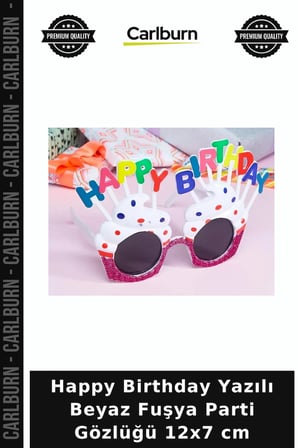 Happy Birthday Yazılı Beyaz Fuşya Parti Gözlüğü 12x7 cm Eğlence Detayı Renkli Gözlük