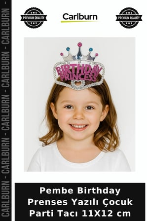 Pembe Birthday Prenses Yazılı Çocuk Parti Tacı 11X12 cm Sürpriz Hediye Kutlama Hediyesi Kızlar İçin