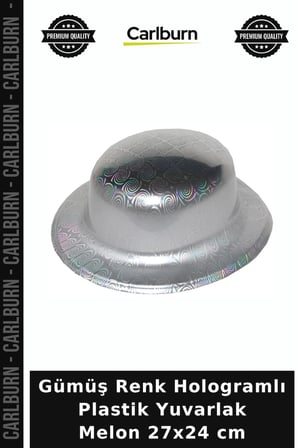 Gümüş Renk Hologramlı Plastik Yuvarlak Melon 27x24 cm Giyim Eğlence Stil