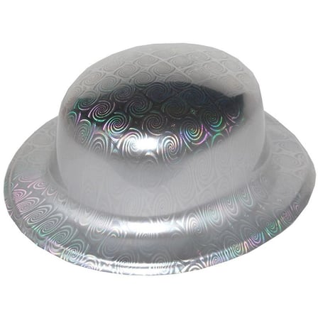 Gümüş Renk Hologramlı Plastik Yuvarlak Melon 27x24 cm Giyim Eğlence Stil