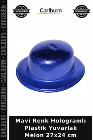 Mavi Renk Hologramlı Plastik Yuvarlak Melon 27x24 cm Etkinlik Aksesuarı Özgün Stil