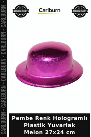 Pembe Renk Hologramlı Plastik Yuvarlak Melon 27x24 cm Kostüm Aksesuarı Tarz Şapka Kutlama Eşyası