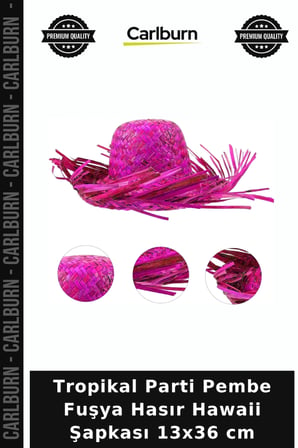 Tropikal Parti Pembe Fuşya Hasır Hawaii Şapkası 13x36 cm Dış Giyim Yaz Eğlencesi Plaj Aksesuarı